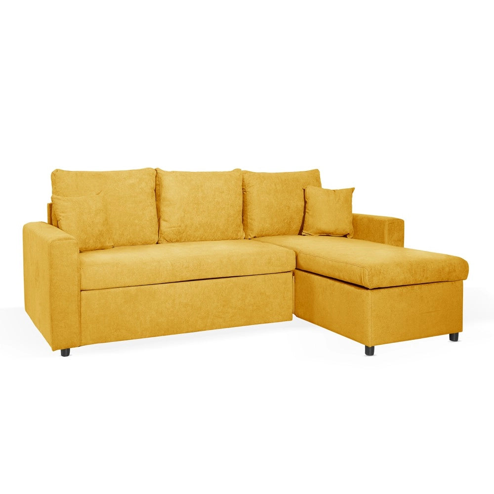 Divano con penisola reversibile funzione letto Golf tessuto senape 225x148x91H