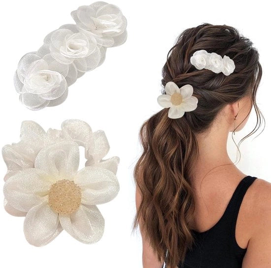 Accessori per capelli manufatti - Elastico per capelli fiorito - Accessori per capelli per ragazze - Sposa - Eleganza - 9,5 cm trasparente - Accessorio per capelli