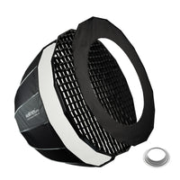 Studio Parabolic Softbox 120cm + adattatore softbox per Hensel Expert, ruotabile a 360°, facile da configurare grazie alla funzione ombrello, include griglia, maschera