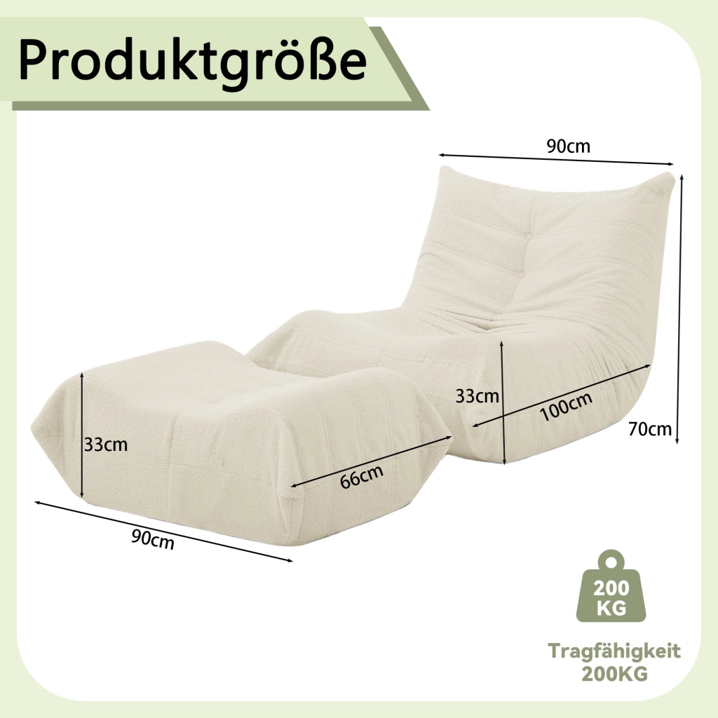 POLTRONA RELAX con poggiapiedi Set da 2 pezzi Teddy Beige