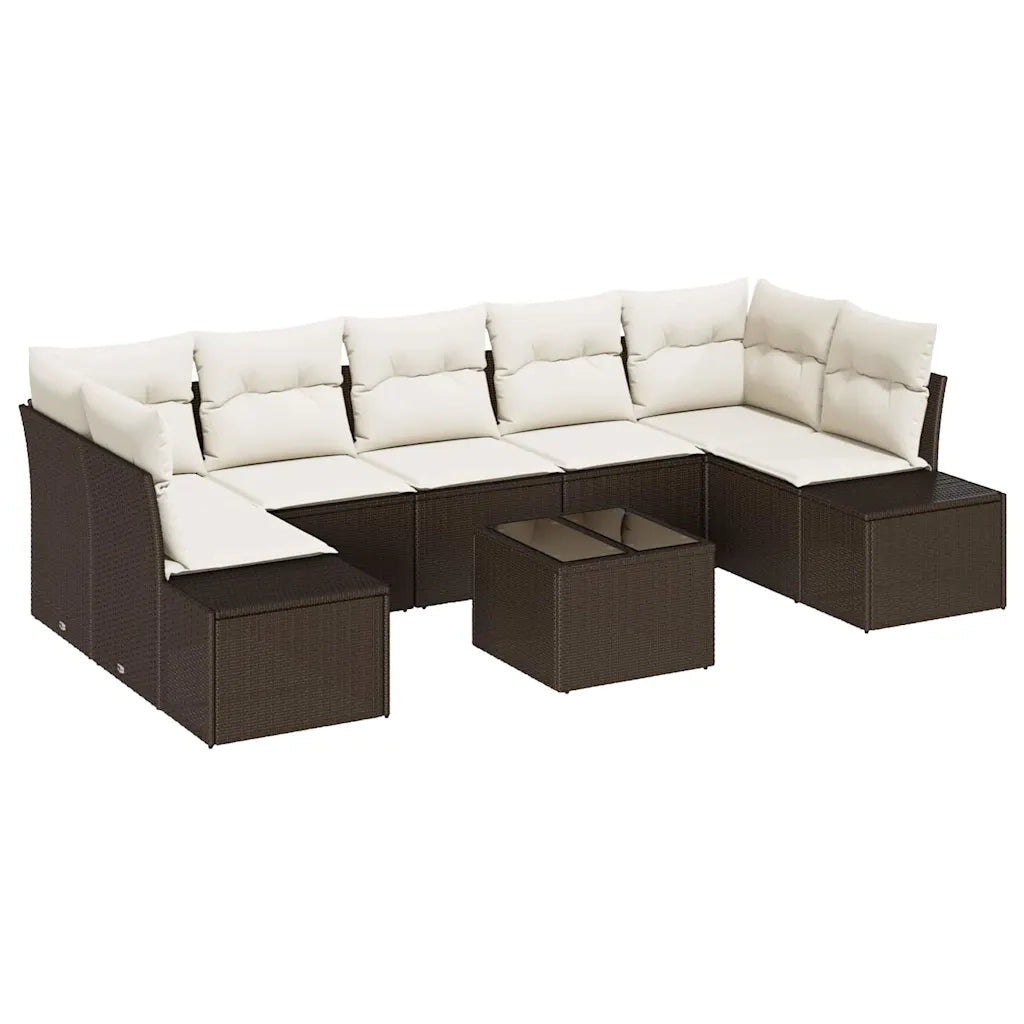 Set Divano da Giardino 8 pcs Marrone e Crema polyrattan