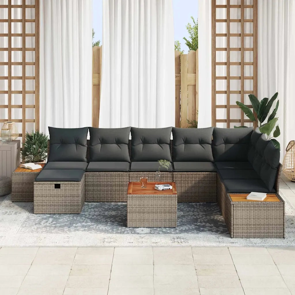Set Divano da Giardino con cuscino 9 pcs Grigio Poly Rattan