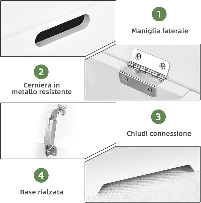 Mobile Portabiancheria per Bagno, Cesto Organizzazione Lavanderia, in Legno, Bianco