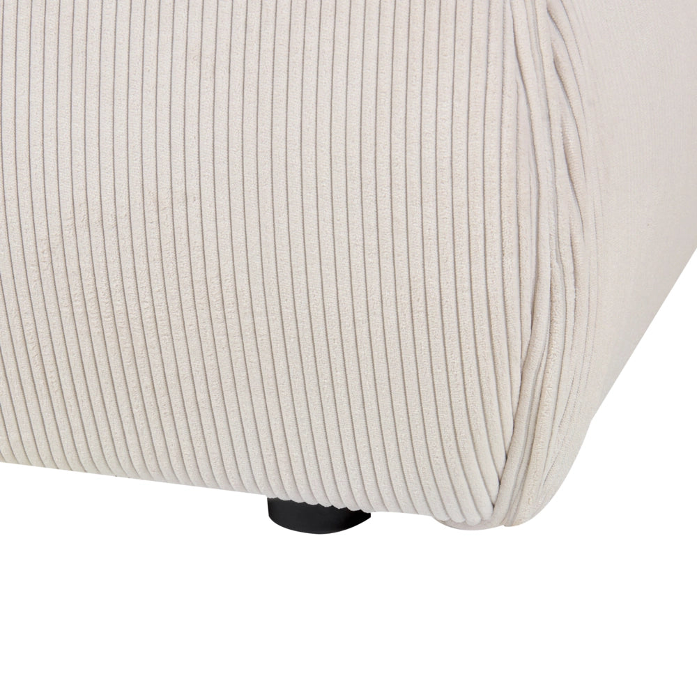 Letto matrimoniale imbottito in velluto a coste beige 180 x 200 cm con rete a doghe e spessa testata imbottita
