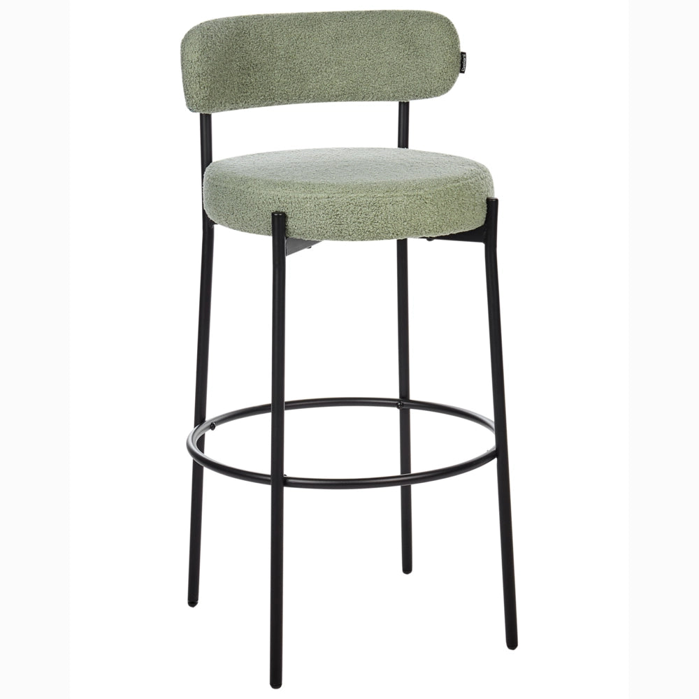 Set di 2 sedie da bar tessuto bouclé verde chiaro con gambe in acciaio nero sala da pranzo stile moderno
