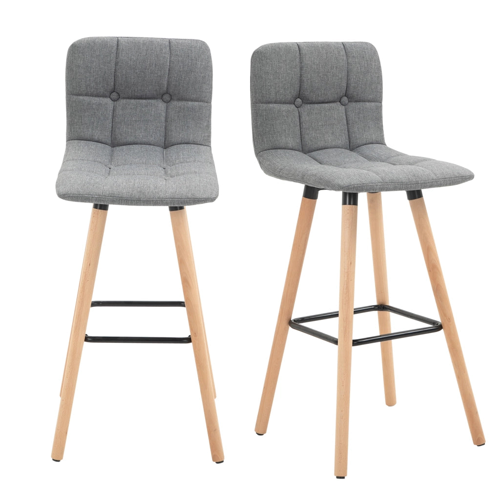 Sgabello da Bar con Schienale ¨C Zephmum ¨C Tessuto Grigio, Gambe Legno, 41.5x47x97.5 cm