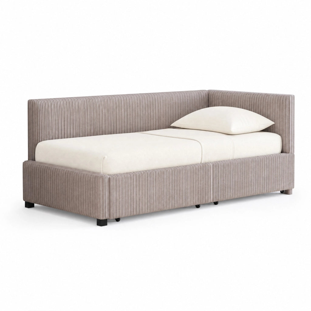 Letto singolo imbottito 90x200 cm con 2 cassetti contenitore, grigio
