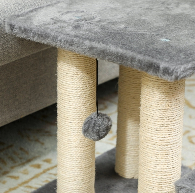 Scala per animali 3 gradini alta 54 cm grigia in legno con sisal