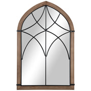 Specchio da Parete ad Arco con Dettagli Moderni e Ganci, in Legno e Vetro, 60x93 cm, Marrone e Nero