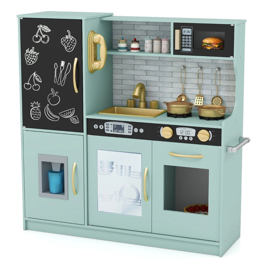 Cucina da gioco finta set per bambini con lavagna telefono microonde-Cucina da gioco finta fabbricatore di ghiaccio divertente Verde chiaro