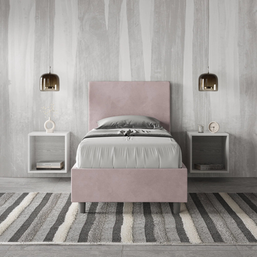BS COM Letto singolo contenitore imbottito 90x190 microfibra glicine