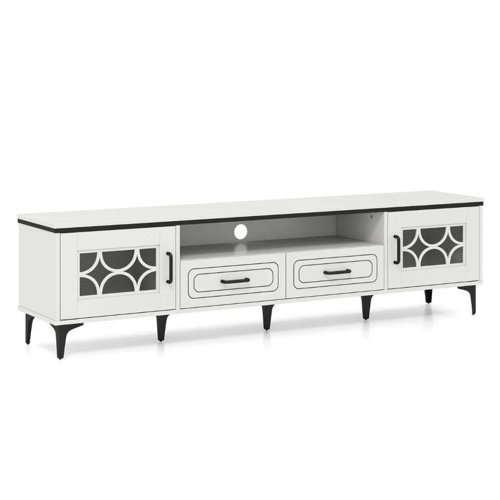 Mobile porta TV 180,5 x 35 x 46 cm per TV fino a 80" ampio spazio di archiviazione stile country legno bianco 20_0018028