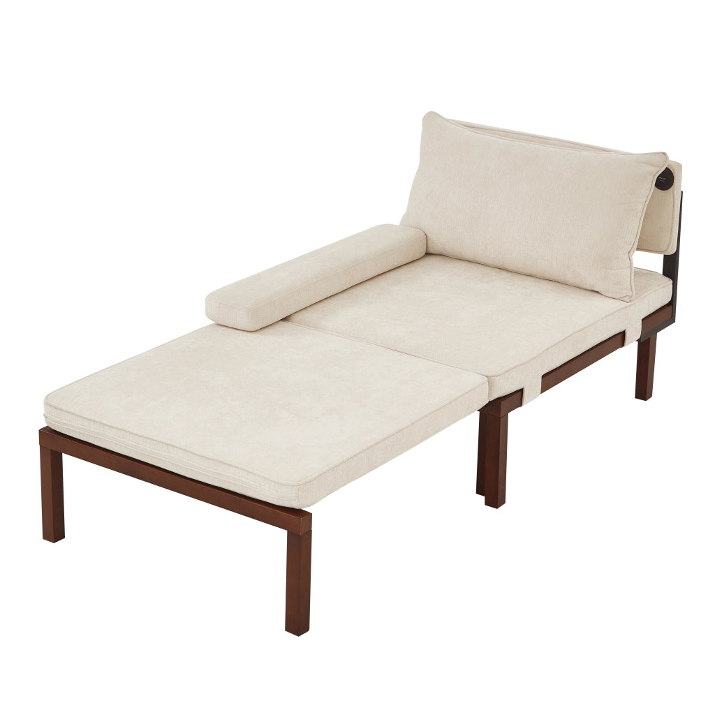 Divano letto pieghevole 2 in 1 con porta USB/Type-C, poltrona estensibile in velluto beige