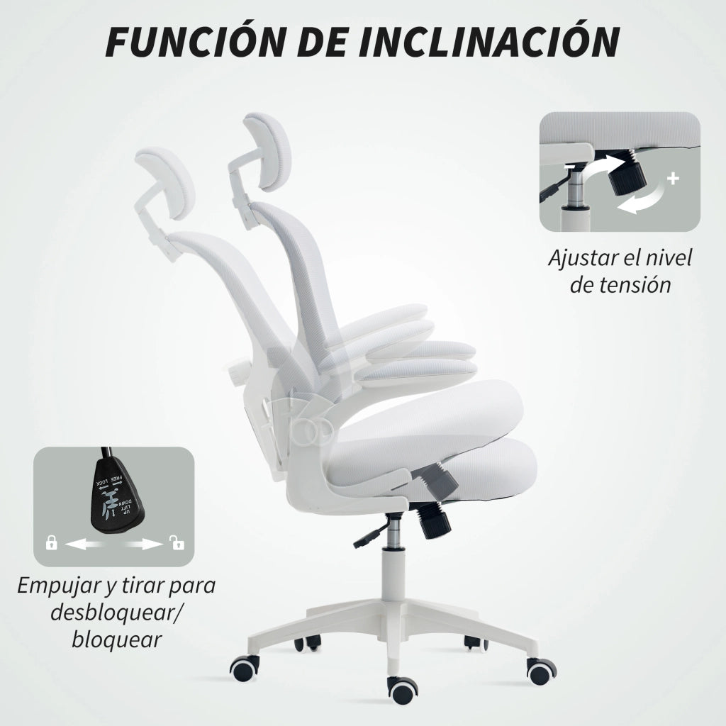 Sedia da Ufficio con Schienale in Rete e Supporto Lombare Regolabile ¨C Zephmum ¨C Bianco 62x64x120 cm
