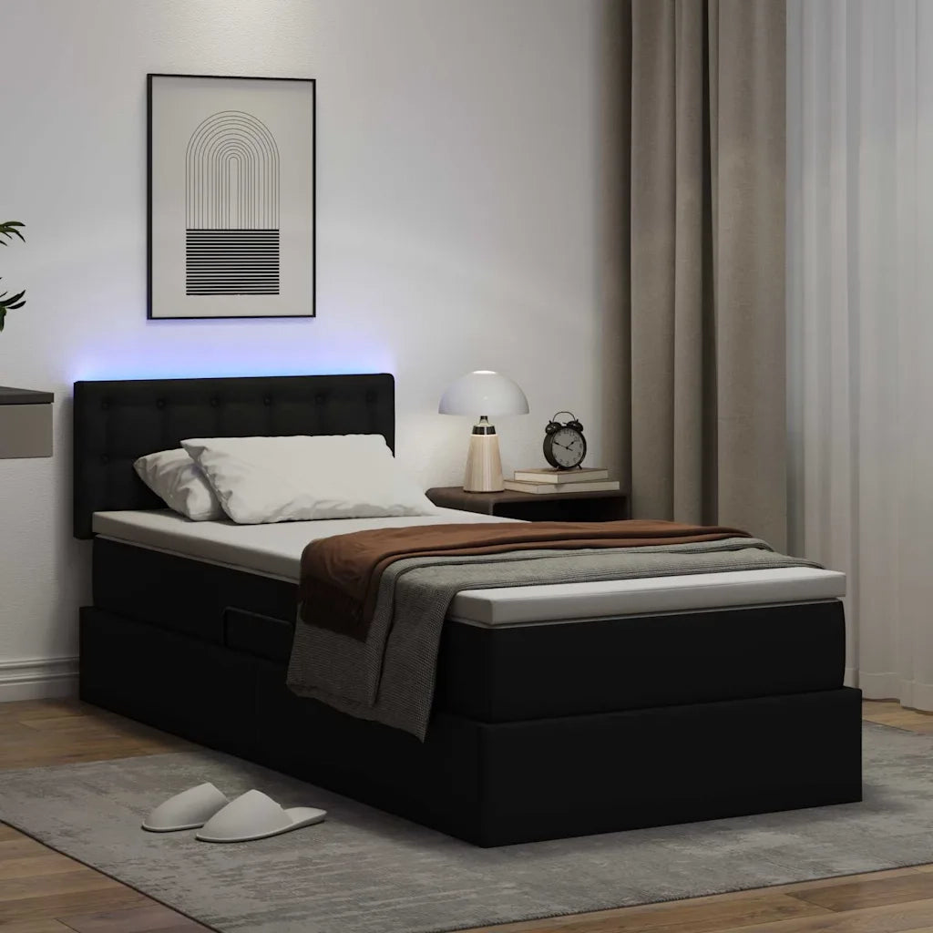 Letto con contenitore e LED Nero 100 x 200 cm Pelle Sintetica