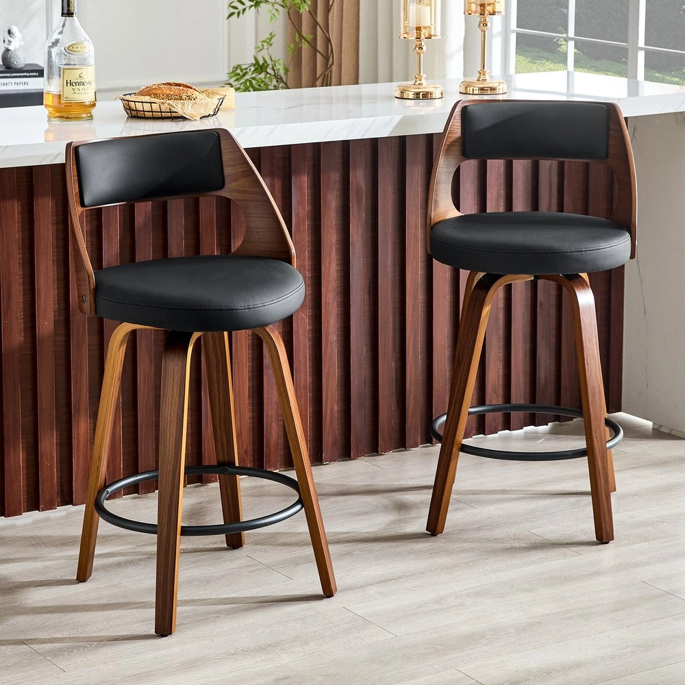 Set 2 Sgabelli da Bar con Schienale ¨C MINIMAL ¨C Legno e Ecopelle, 92 cm