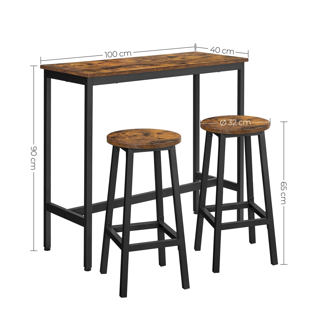 Set tavolo da bar rustico VALORA con 2 sgabelli - LBT219B01V1