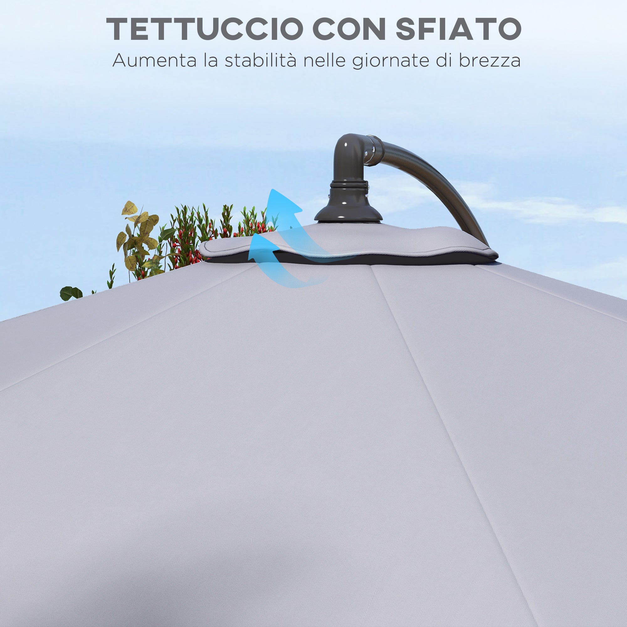 Telo per Ombrellone da Ø295 cm 8 Stecche Palo Centrale o Laterale Resistente all'Acqua Grigio