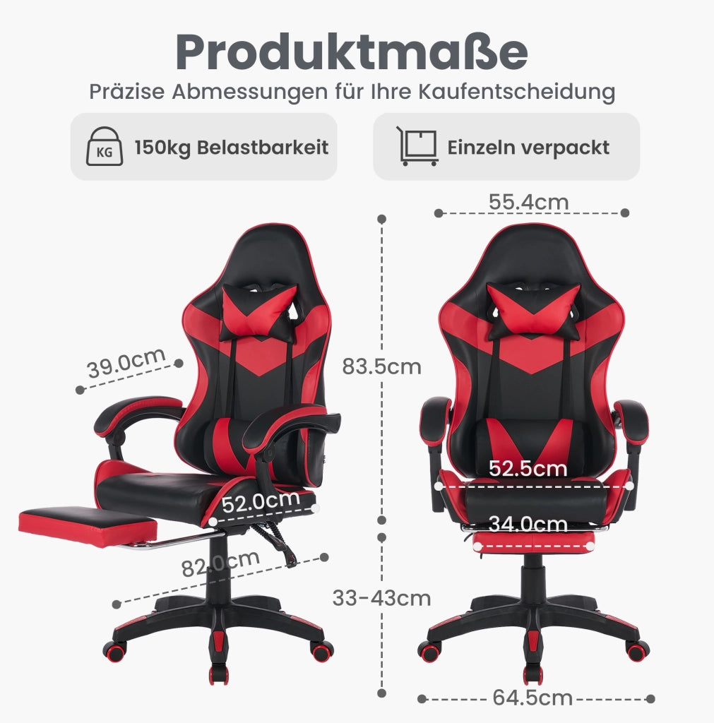 Sedia Gaming Ergonomica Girevole ¨C MINIMAL ¨C Ecopelle Nero e Rosso, Poggiatesta, Schienale Alto