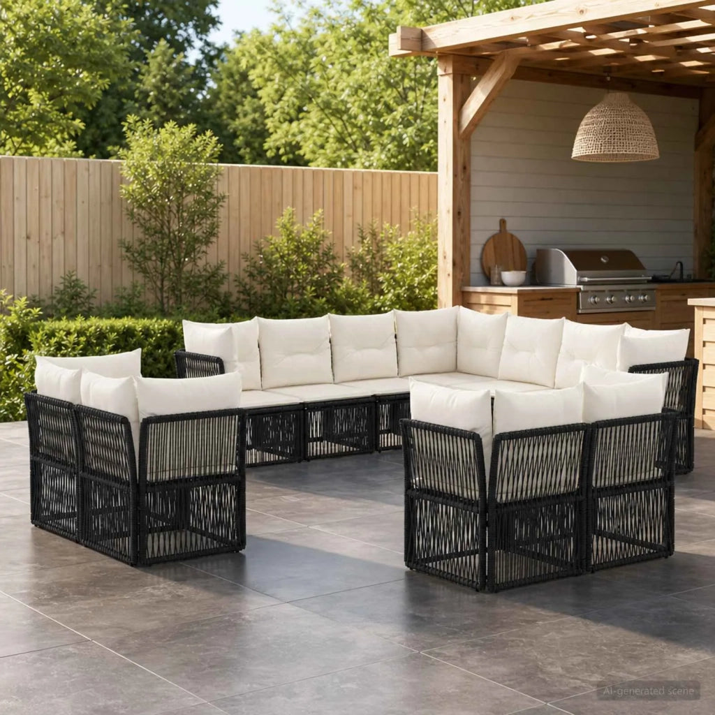 Set Divano da Giardino 11 pz Nero polyrattan 3434422