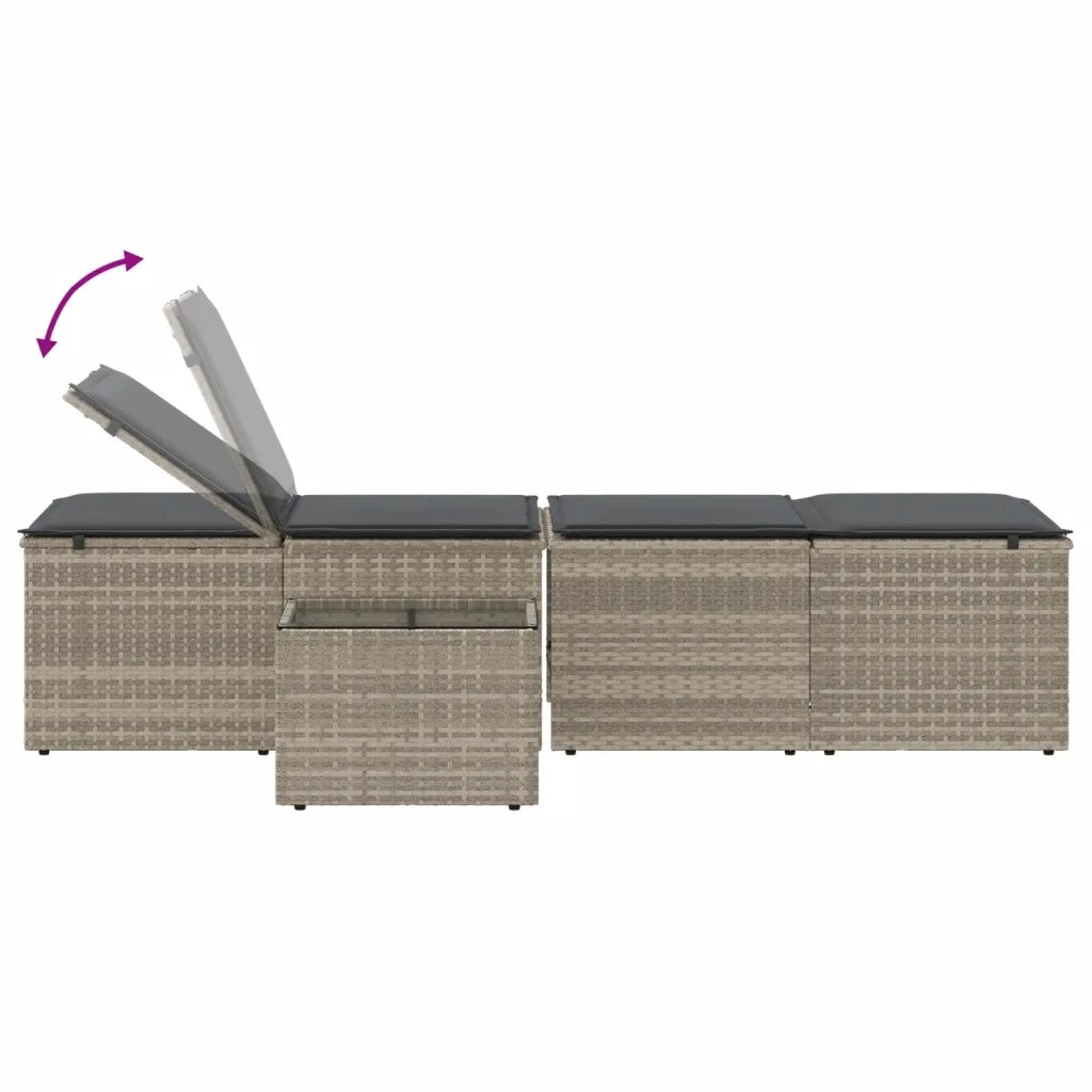 Lettini Prendisole 2 pz | Sdraio da giardino | Lettino da sole con tavolo grigio chiaro in polyrattan