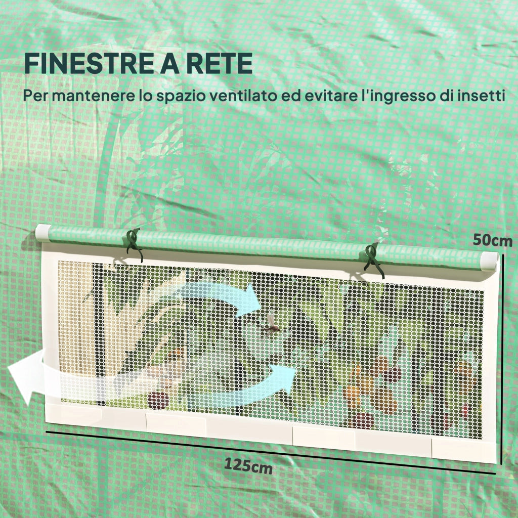 Serra a Tunnel per Orto 3x3x2 m con Porte Avvolgibili e Finestre in Acciaio e PE Anti UV Verde