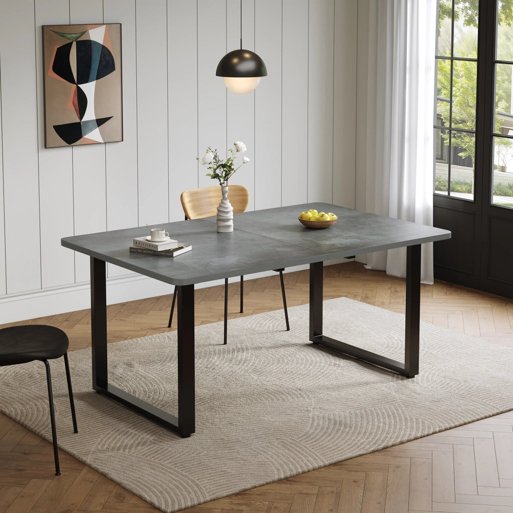 Tavolo da pranzo allungabile a 3 lunghezze 140/180/220x80 cm, grigio, in MDF, per 6-10 persone