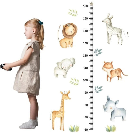 Muurstickers Grafici con Animali per Bambini, Misuratori di Altezza Grafici con Dieren per Parete, Stickers per Parete per Bambini con Misuratore di Altezza Rimosibili