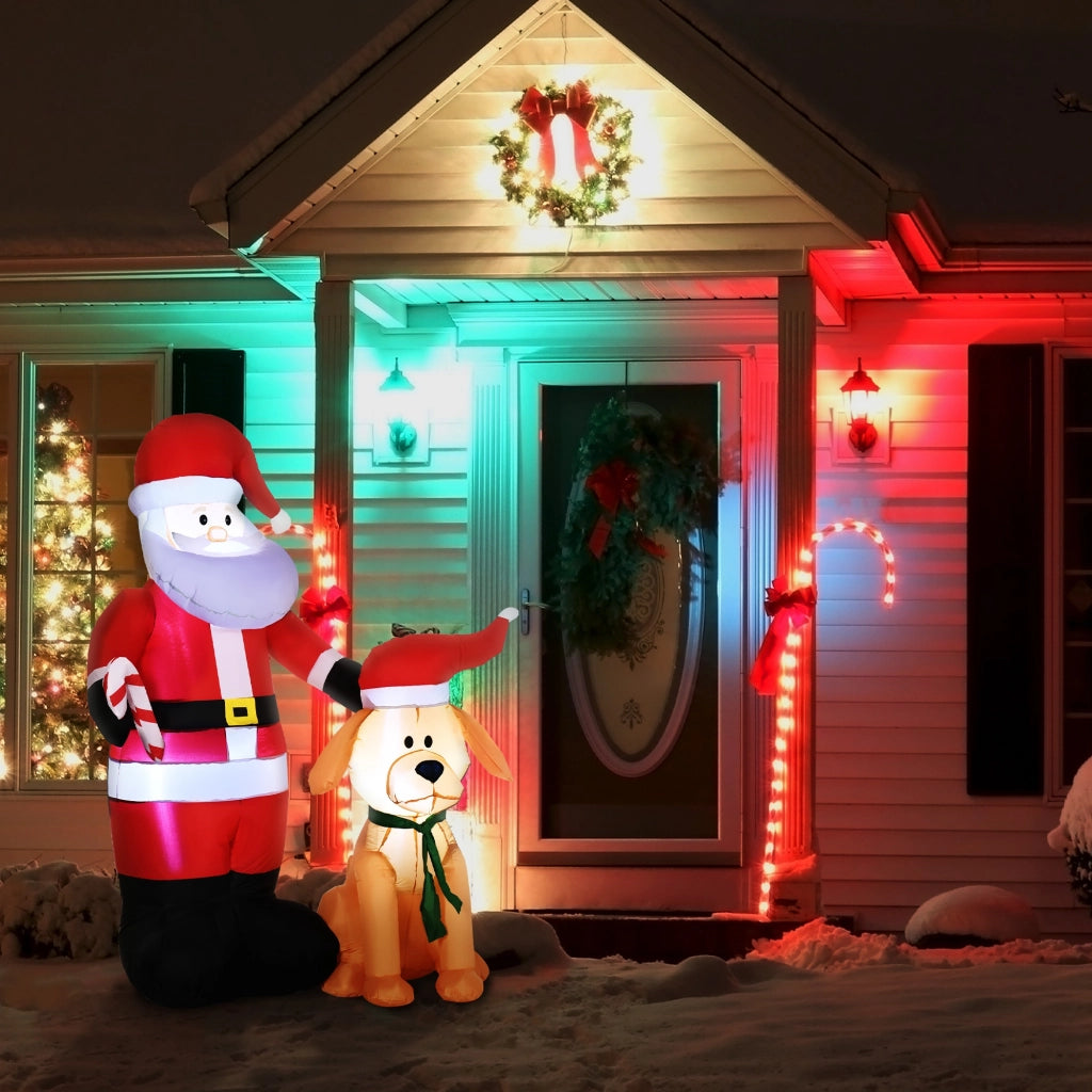 Babbo Natale Gonfiabile con Cane ¨C Xylo ¨C LED Multicolore 117x80x157cm