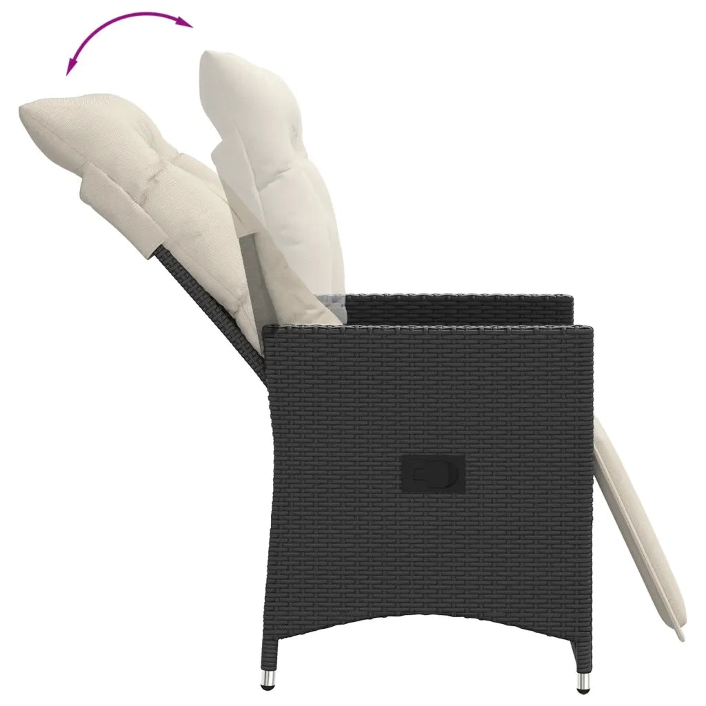 Sedia Reclinabile da Giardino | Sedie da Esterno con Cuscini Nera in Polyrattan