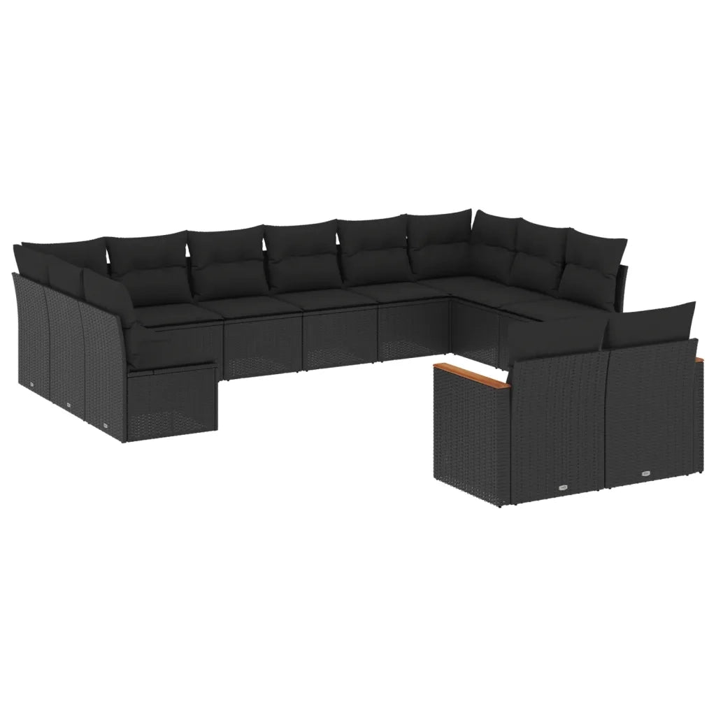 Set Divani da Giardino 12 pz con Cuscini Nero in Polyrattan 3226440