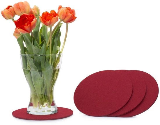 Sottopiani in veltrotondo di circa 25cm confezione da 4 (colore selezionabile) rosso scuro/bordeaux - sottopiani in veltrotondo per tavolo e bar come sottopiani per bicchieri e bicchieri per vetro e vetro