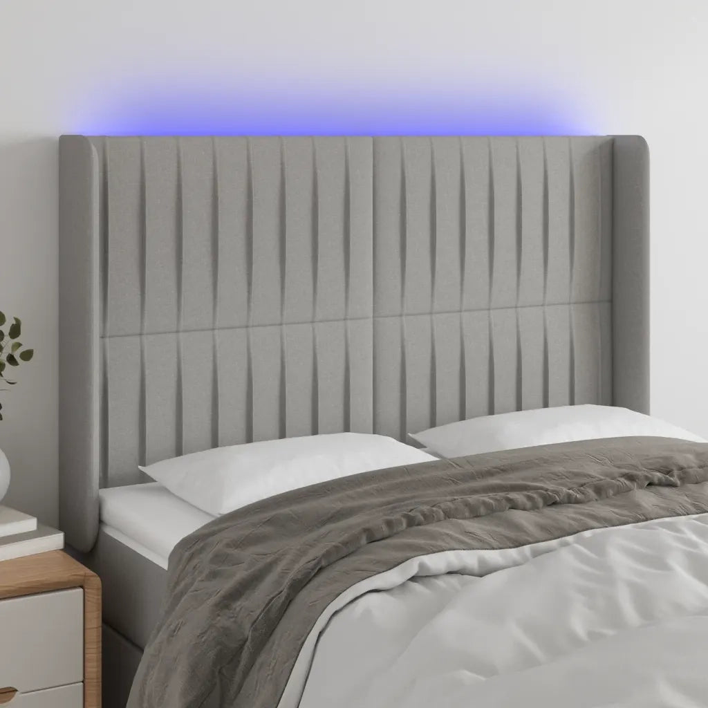 Testiera | Testata a LED Grigio Chiaro 147x16x118/128 cm in Tessuto