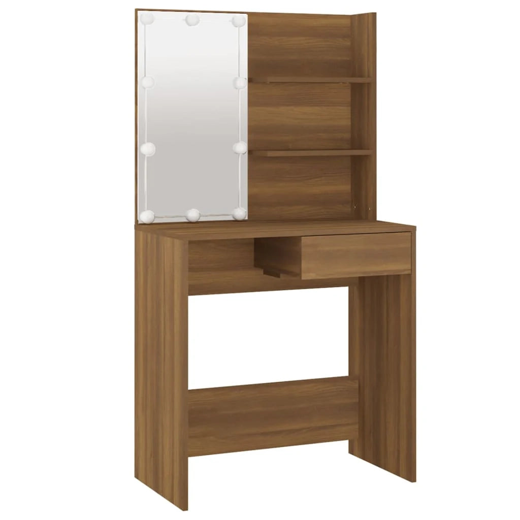 Toeletta tavolo da trucco di design mobile da camera da letto con illuminazione a LED rovere 74,5 x 40 x 141 cm marrone 02_0006299