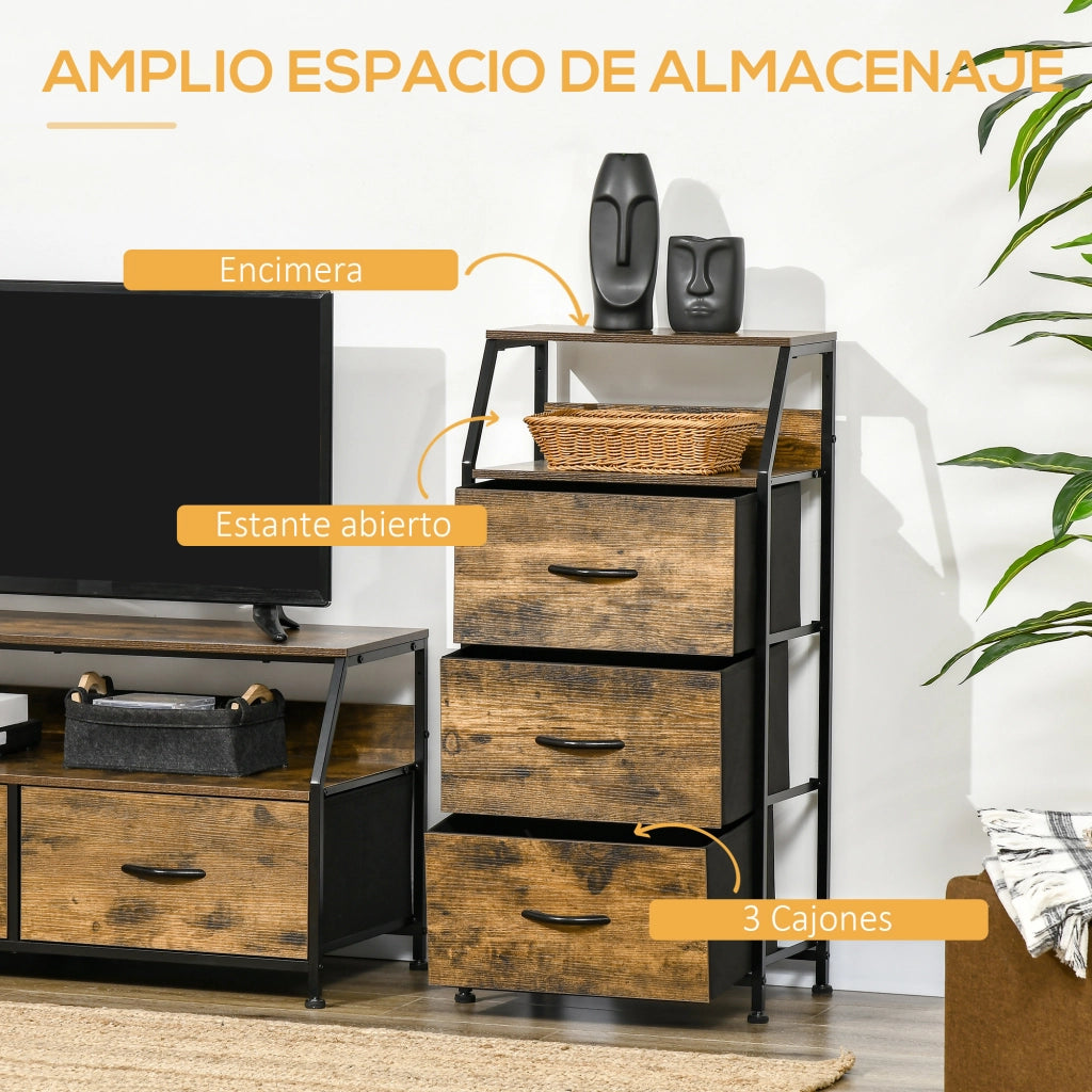 Cassettiera con 3 cassetti in tessuto e ripiano aperto ¨C zephmum ¨C 44x29x92 cm marrone r¨²stico