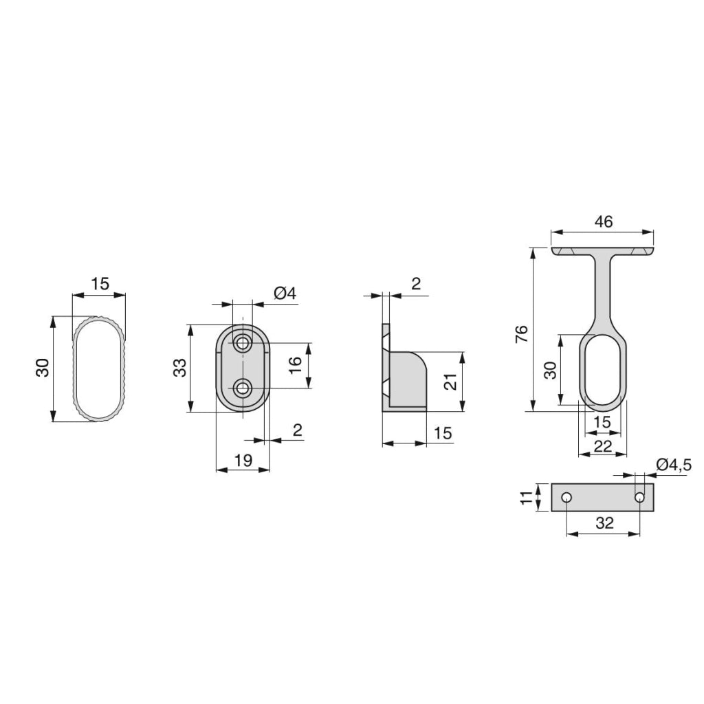 Kit Tubo per Armadio 30 x 15 mm Alluminio L 1,15 m Anodizzato Opaco Alluminio e Zama Emuca
