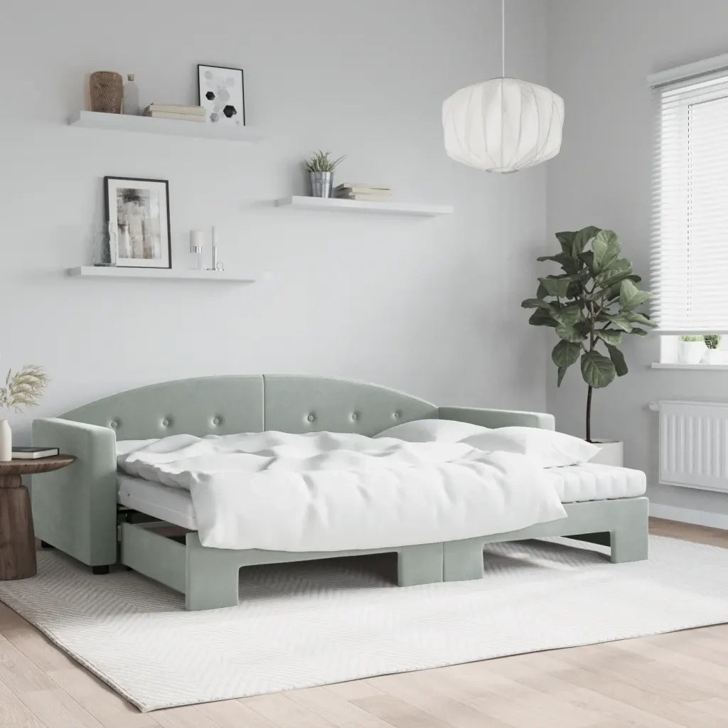 Divano Letto Estraibile Materassi Grigio Chiaro 80x200 Velluto