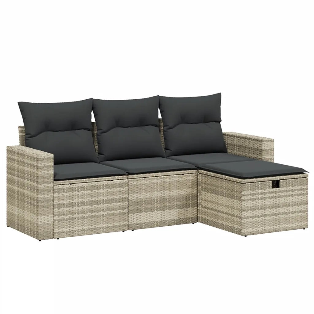 Set Divano da Giardino 4pz con Cuscini Grigio Chiaro Polyrattan