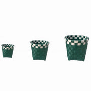 Trade Shop - Set 3 Cestini Porta Oggetti Organizer Tessuto Bagno Rotondi Verde Bianco 59078 -