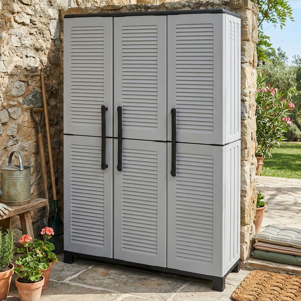 Mobile da Giardino Aruro, Armadio da Esterno 3 Ripiani Made in Italy, 102x37x169h cm Grigio Chiaro