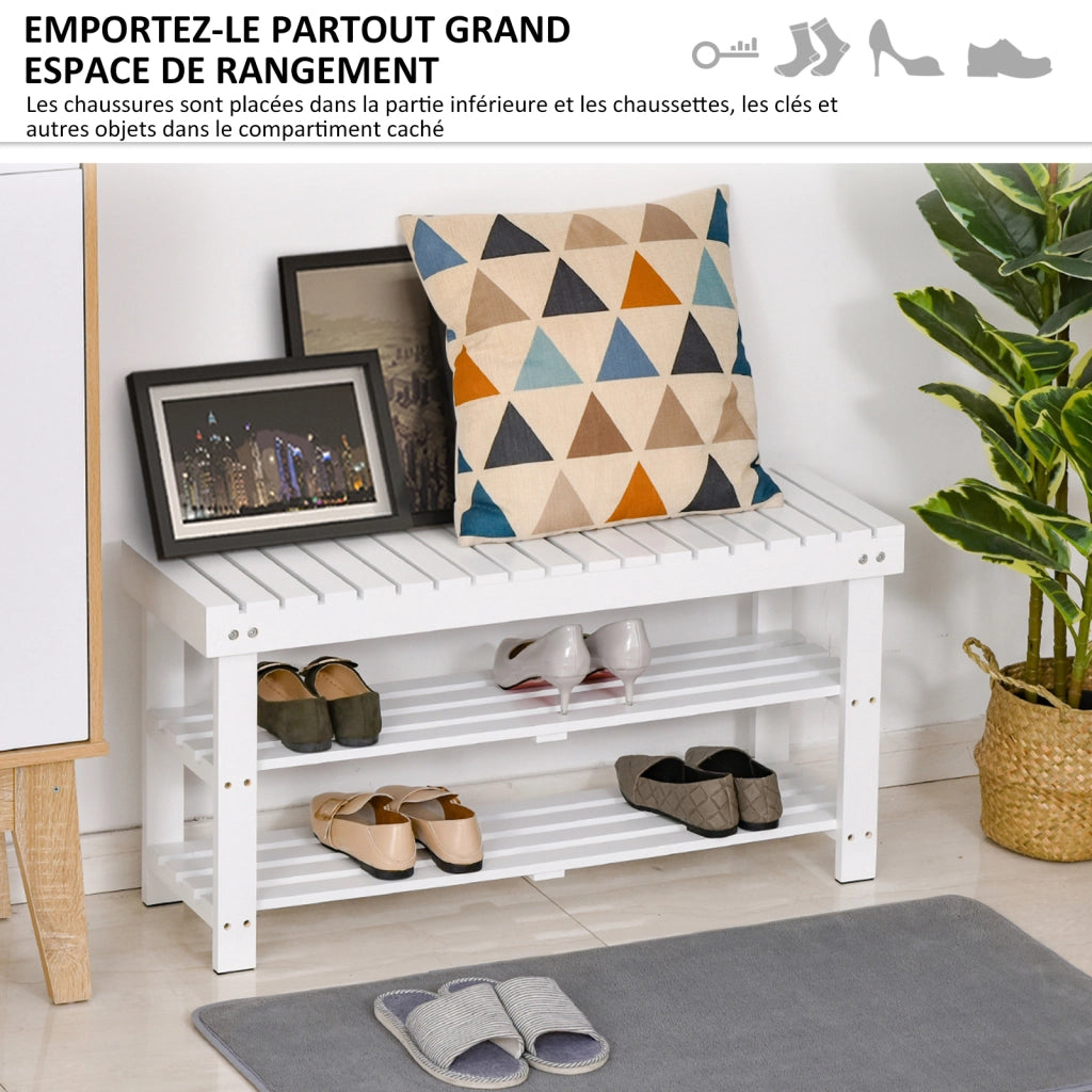 Scarpiera in Legno con Ripiano e Compartimento Nascosto ¨C Zephmum ¨C 90x29x45 Bianco