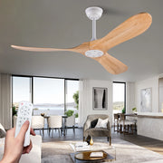 Ventilatore da soffitto 52 pollici, 3 pale legno, design ad elica, funzione memoria, telecomando, finitura noce, per terrazze e soggiorni