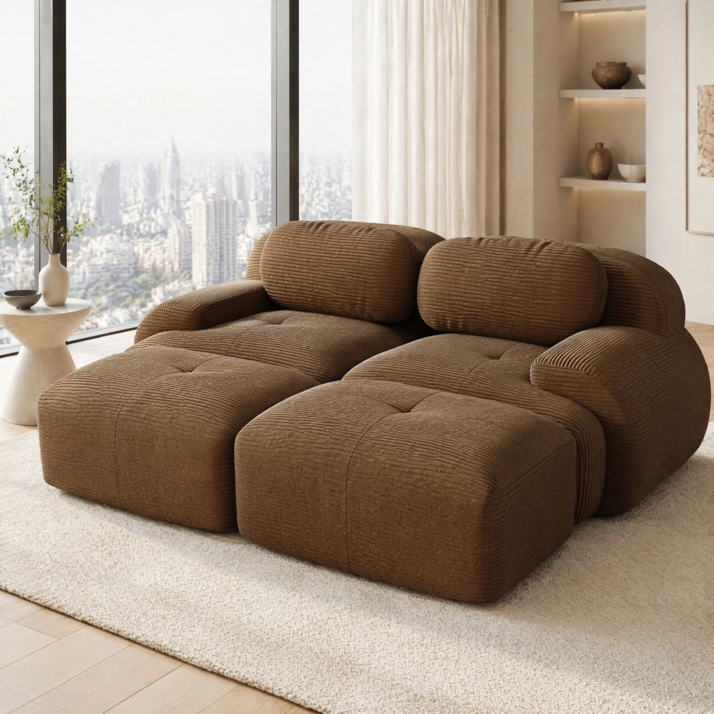 Divano angolare modulare in velluto a coste marrone 208x178x70 cm; senza telaio