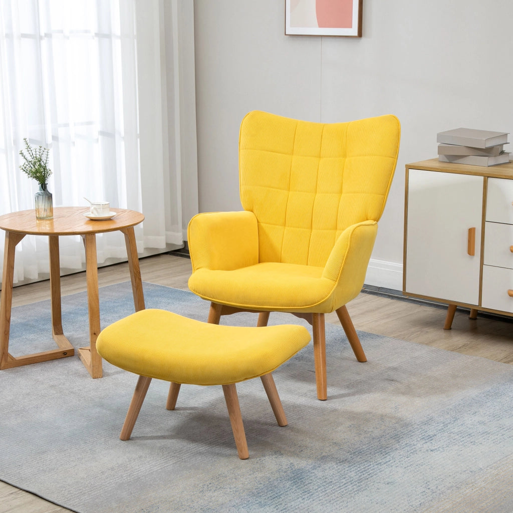 Poltrona relax con poggiapiedi in tessuto effetto corda ¨C Zephmum ¨C Giallo