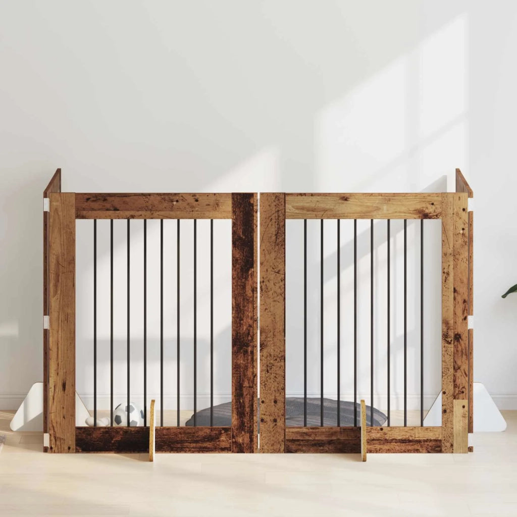 Cancello per cani con supporti 4 pz Legno antico 80 x 100 cm CFW1830025