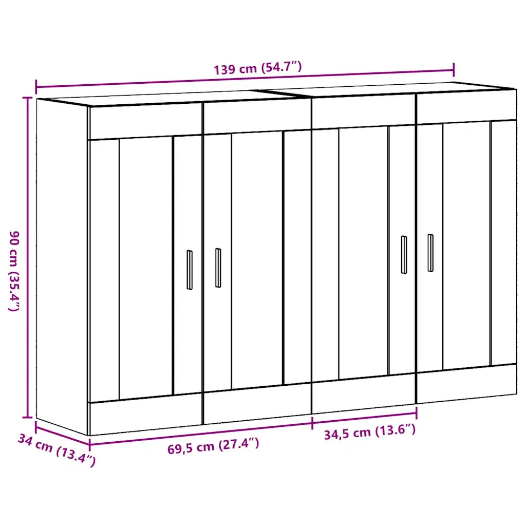 vidaXL Armadi da Muro 2 pcs Legno vecchio 69.5 x 34 x 90 cm