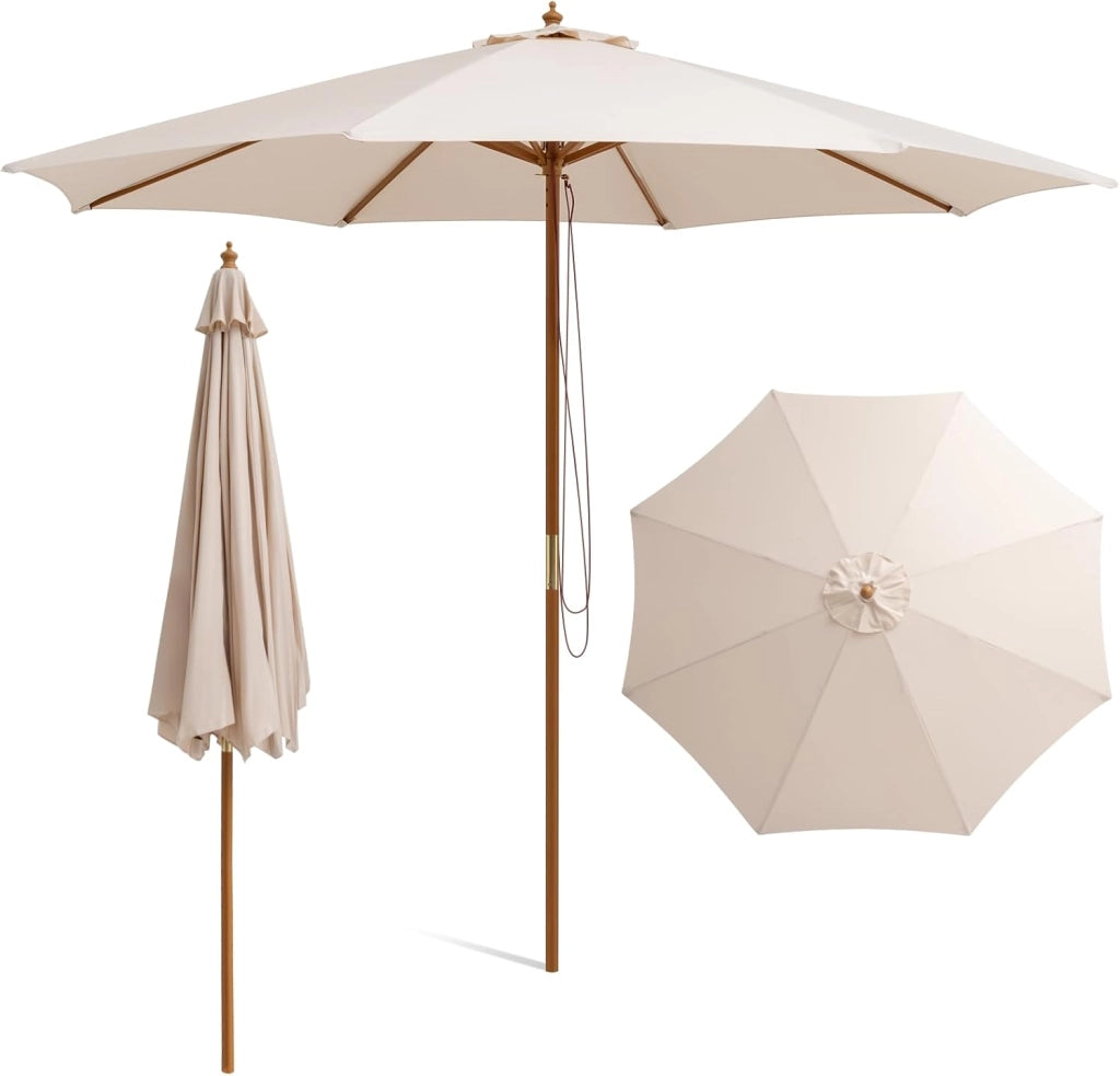 Ombrellone da Giardino 3 x 3 m, Ombrellone da Balcone Pieghevole, Parasole da Spiaggia Antivento in Tessuto di Poliestere con Costole, Ombrellon senza Base per Cortile