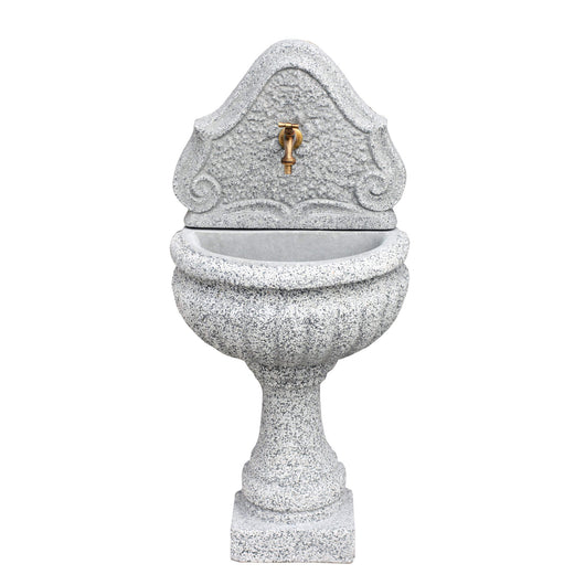 Fontana a Parete da Giardino Senza Rubinetto in Cemento Granulato di Marmo Oglio Bianco/Nero