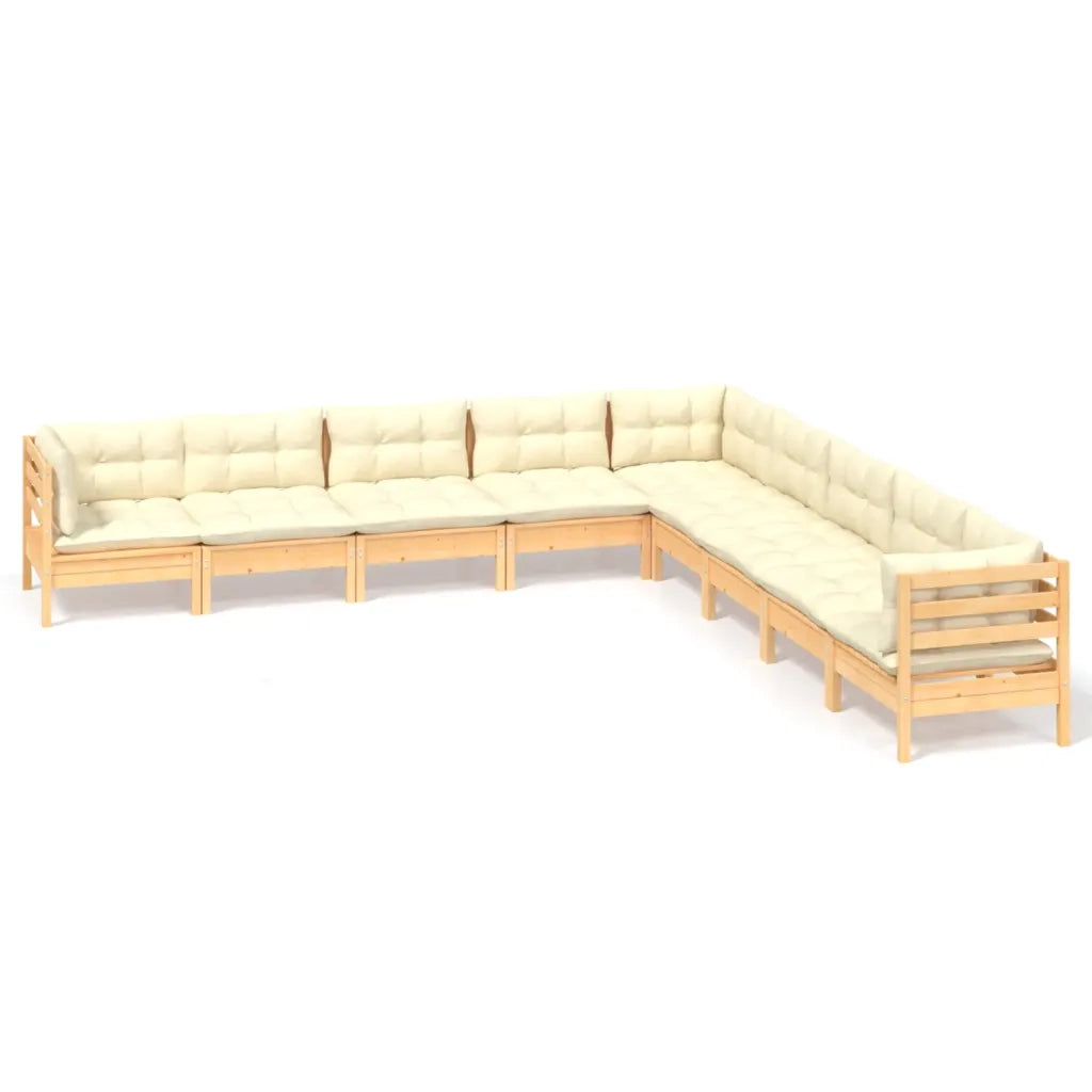 Set Divani da Giardino 9 pz con Cuscini Crema Massello di Pino 3096815