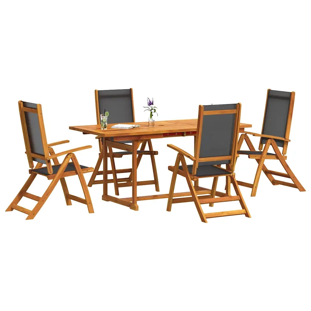 Set Pranzo da Giardino 5pz Legno Massello di Acacia e Textilene